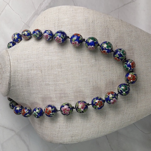 Vintage Floral Enamel Bead Necklace - Picture 1 of 8